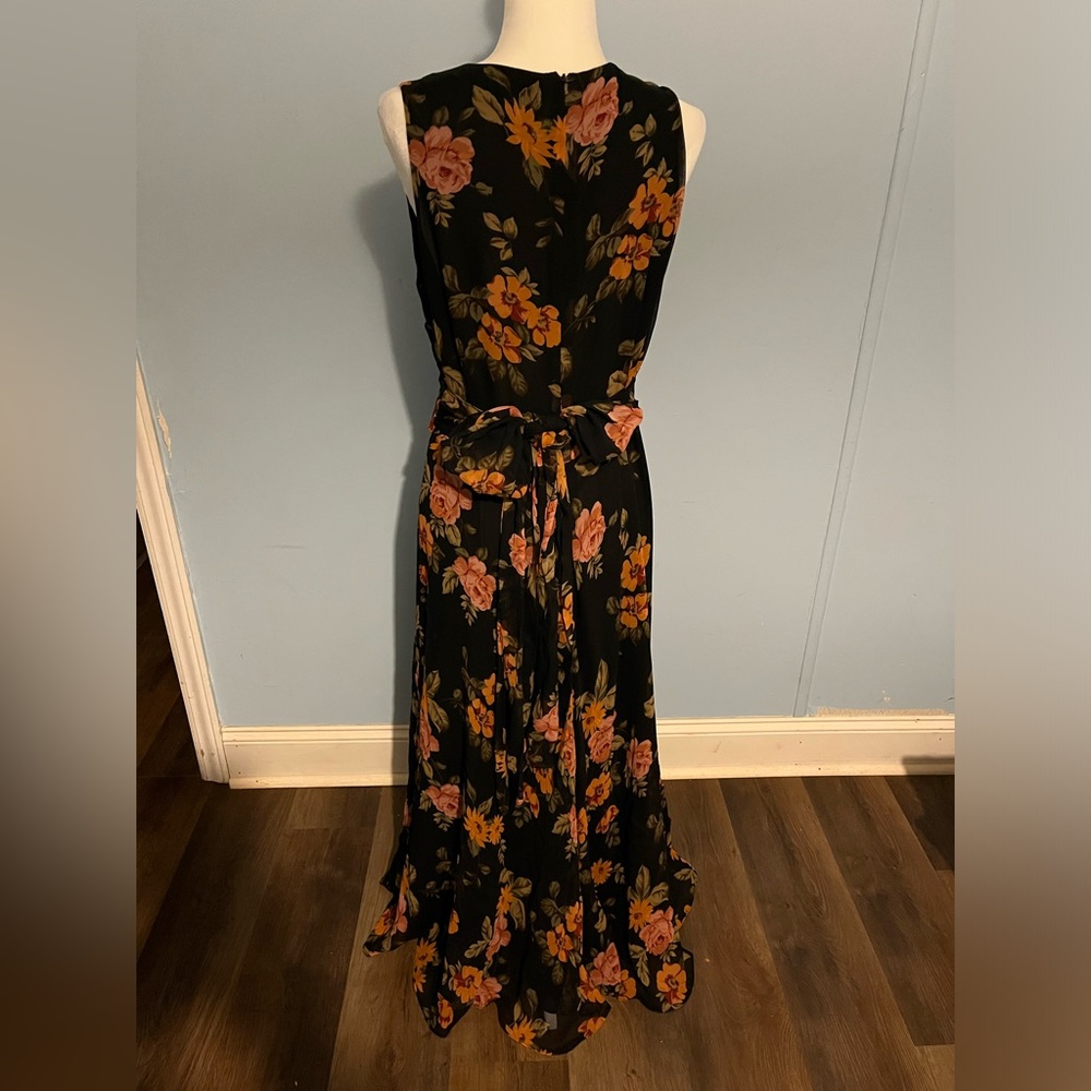 Adrianna Papell Black Maxi Dress with Orange and Pink Floral Print - Picture 4 of 7